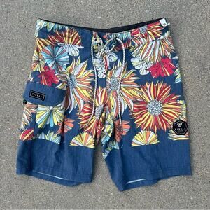 Vissla Sunflower Mum Sunset Floral Board Shorts Swim Trunks Size 28 NEW